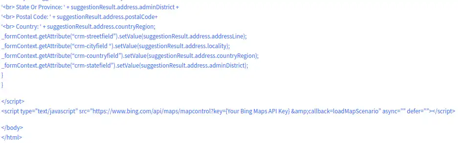 Code assigning selected address components to CRM fields
