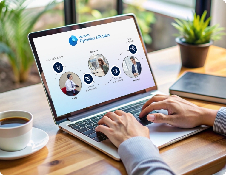 User analyzing sales relationships and deal stages in Microsoft Dynamics 365 Sales CRM dashboard