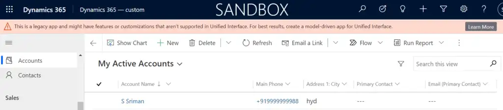 Dynamics 365 CRM showing auto-created account from Shopify logic app