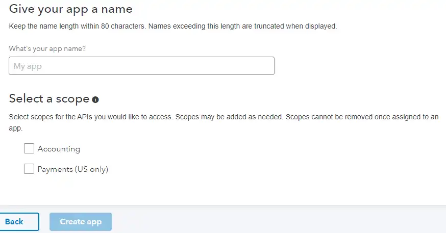 App scope selection for QuickBooks API access