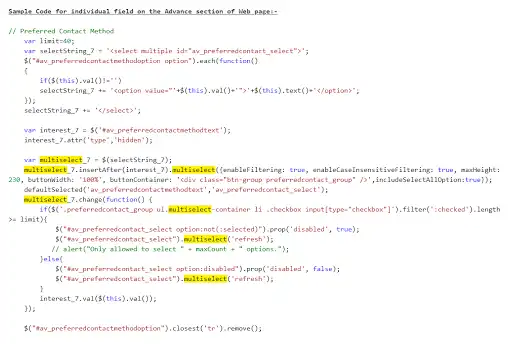 JavaScript code for implementing multi-select in Power Apps Portal