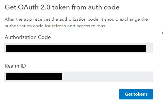 Get OAuth token for QuickBooks Azure integration