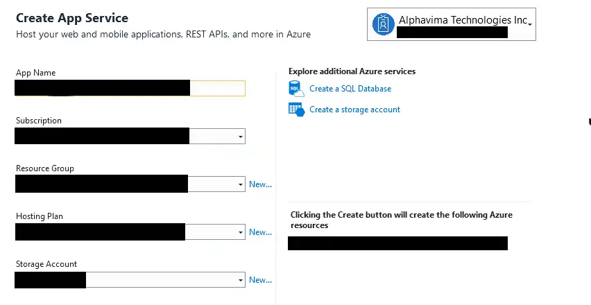 Create Azure app service for QuickBooks integration