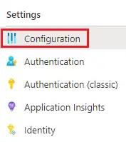 Azure configuration settings menu for QuickBooks integration