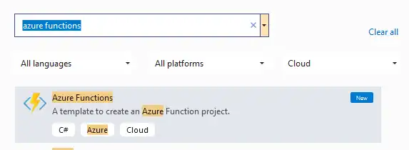 Azure Functions template setup in Visual Studio for QuickBooks integration