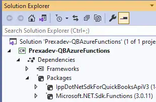 Azure Function project in Visual Studio with QuickBooks SDK package