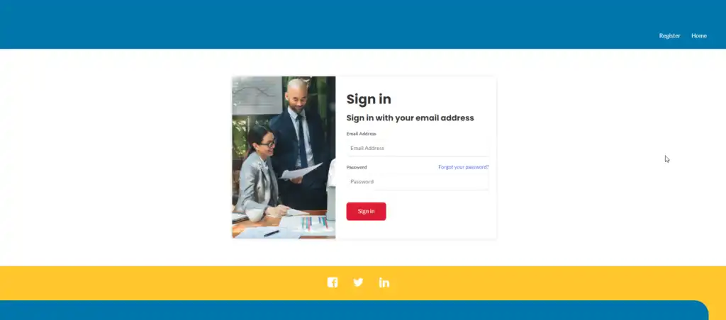 Final rendered custom login screen in Power Apps Portal with branding.