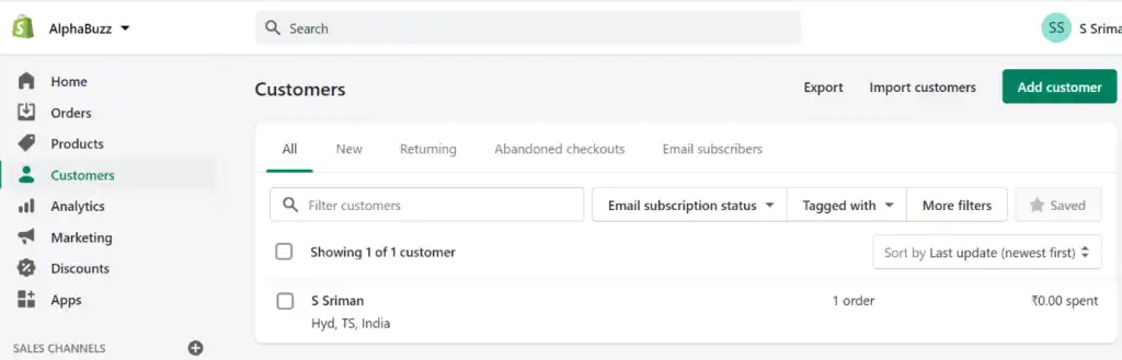 Indicator showing real-time data synchronization status between Shopify and Dynamics 365.