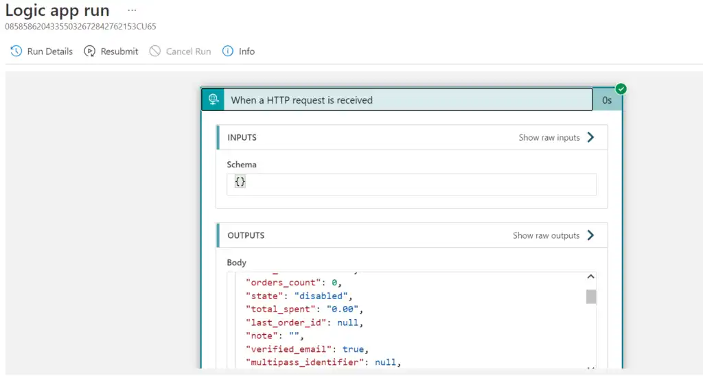 Confirmation message indicating successful integration between Shopify and Dynamics 365.