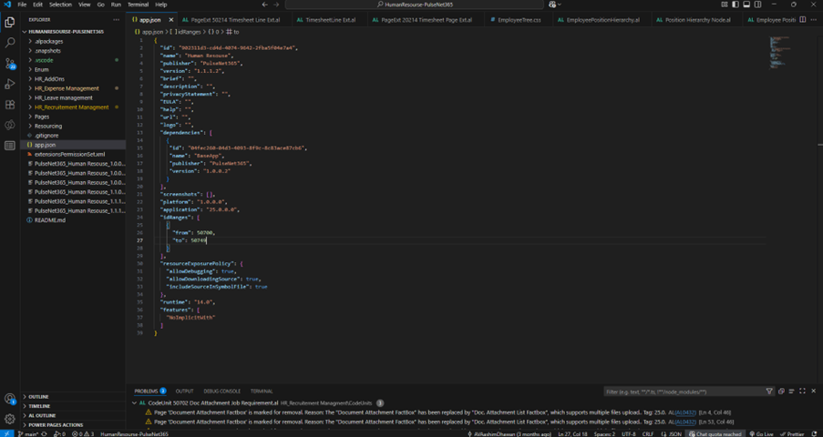 AL extension configuration in Visual Studio Code for Business Central deployment
