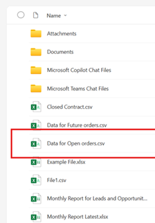 SharePoint folder showing exported CSV file from Power BI flow