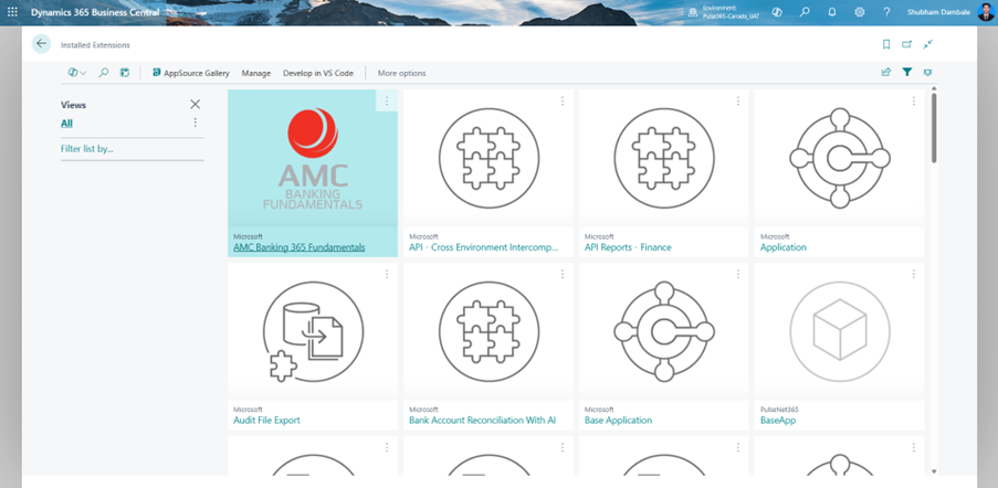 Extension Management screen in Dynamics 365 Business Central